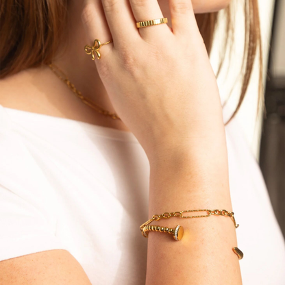 18K gold PVD nail head beaded cuff bracelet made from 316L stainless steel by NEMOSN