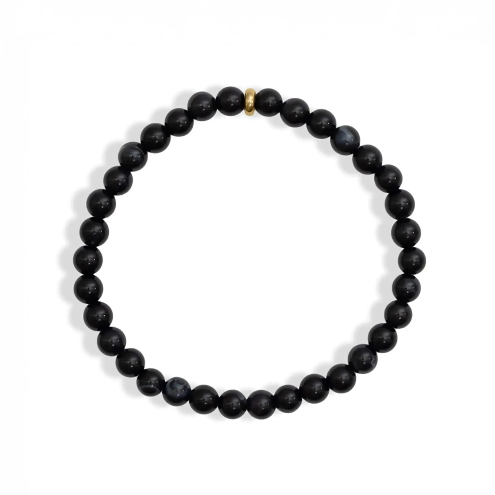 Black onyx beaded bracelet with 18K gold PVD spacers by NEMOSN
