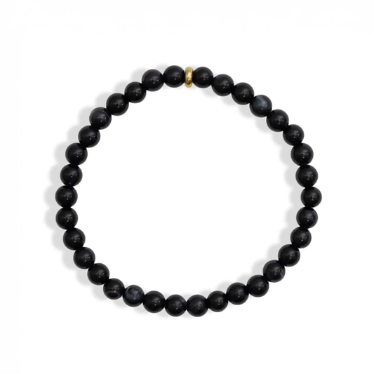 Black onyx beaded bracelet with 18K gold PVD spacers by NEMOSN
