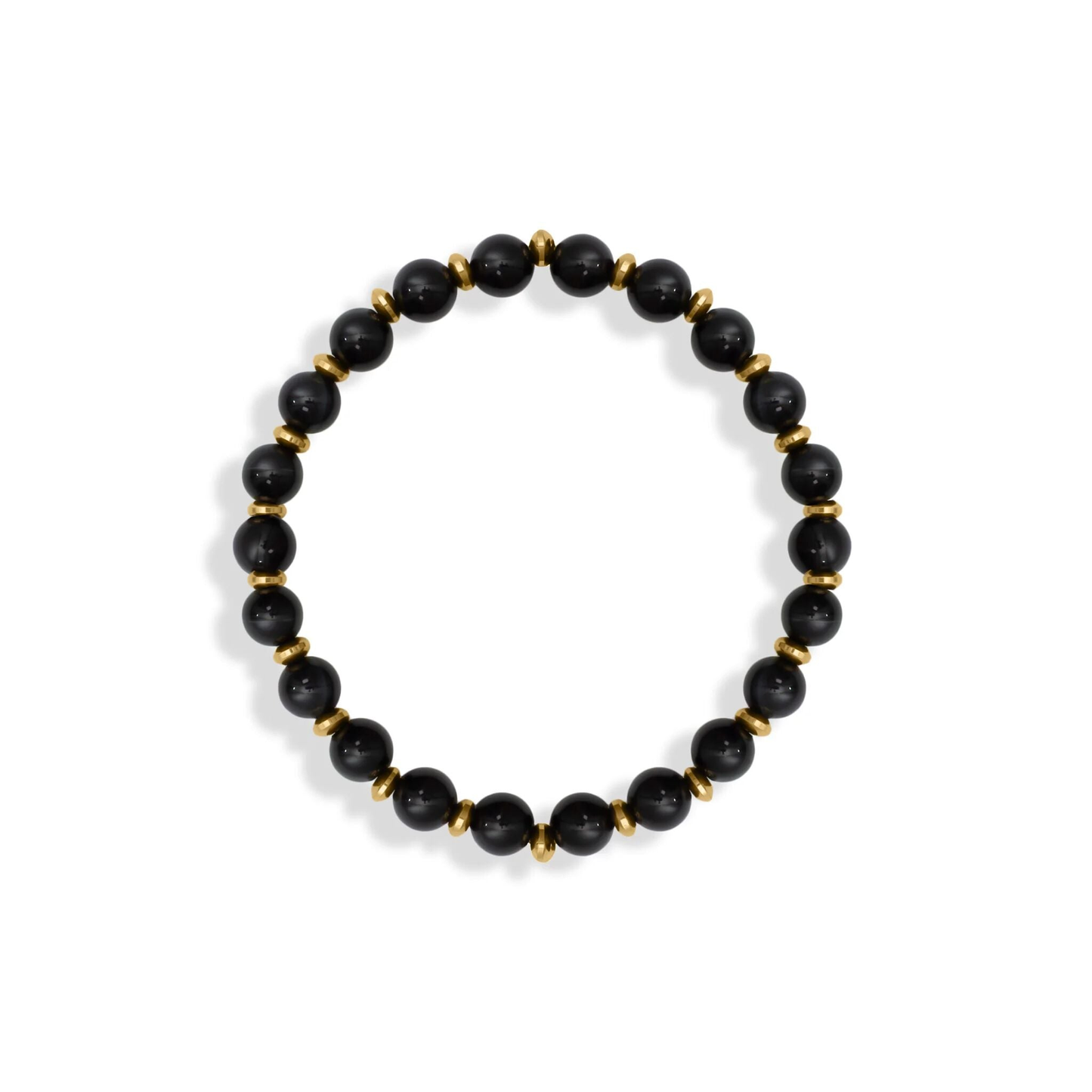 Black onyx beaded bracelet with 18K gold PVD spacers by NEMOSN