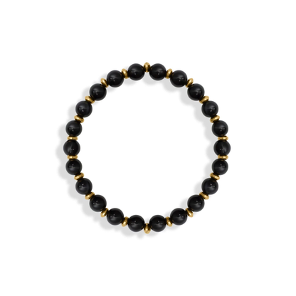 Black onyx beaded bracelet with 18K gold PVD spacers by NEMOSN