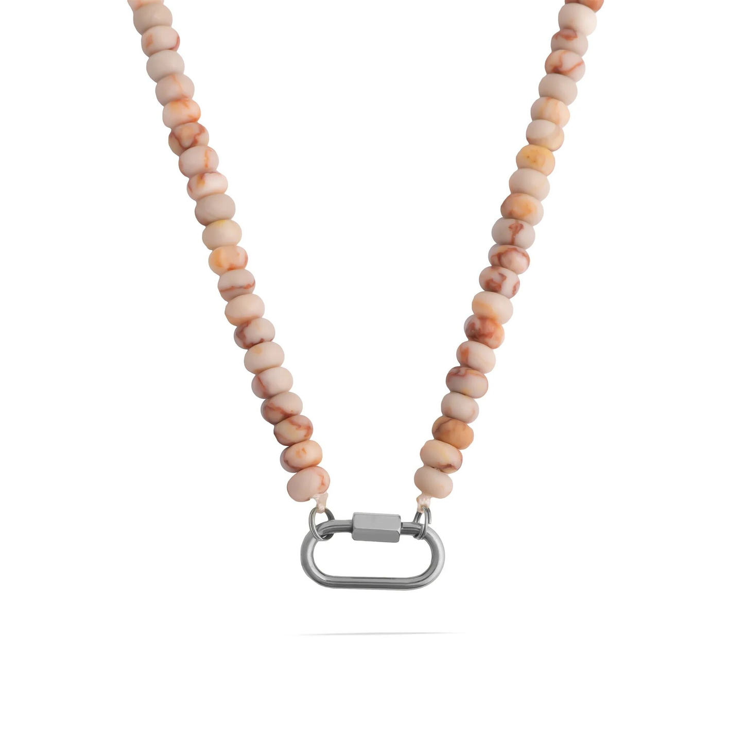 Blush marble gemstone necklace with silver stainless steel carabiner clasp