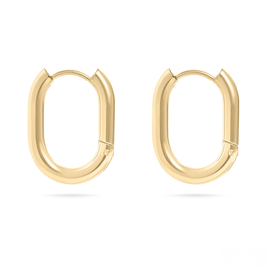 NEMOSN FormaLink Oval Hoop Earrings Gold Stainless Steel
