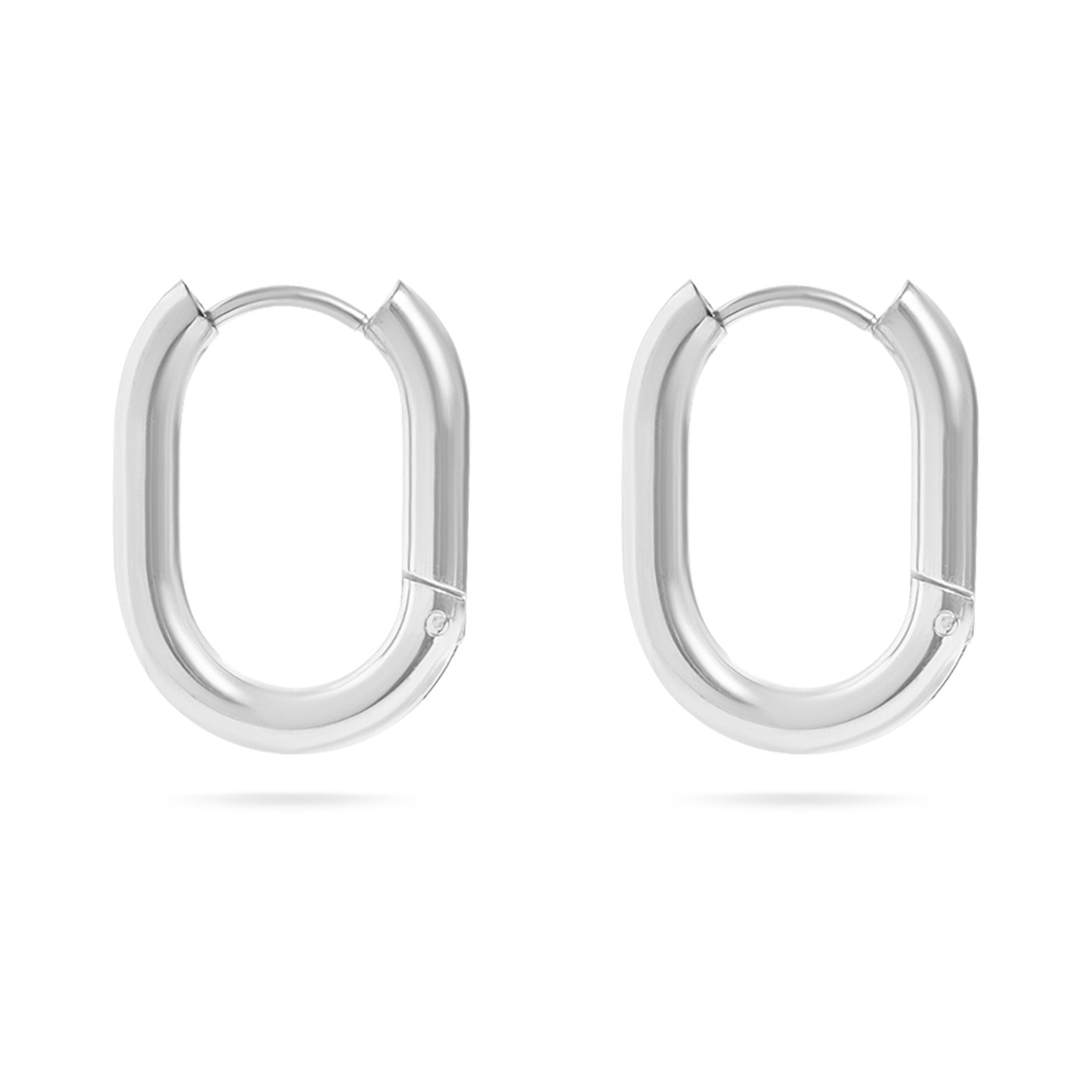 NEMOSN FormaLink Oval Hoop Earrings Silver Stainless Steel