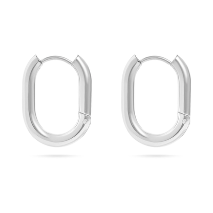 NEMOSN FormaLink Oval Hoop Earrings Silver Stainless Steel