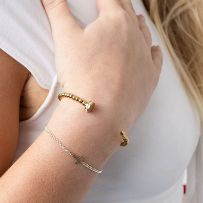 18K gold PVD nail head beaded cuff bracelet made from 316L stainless steel by NEMOSN