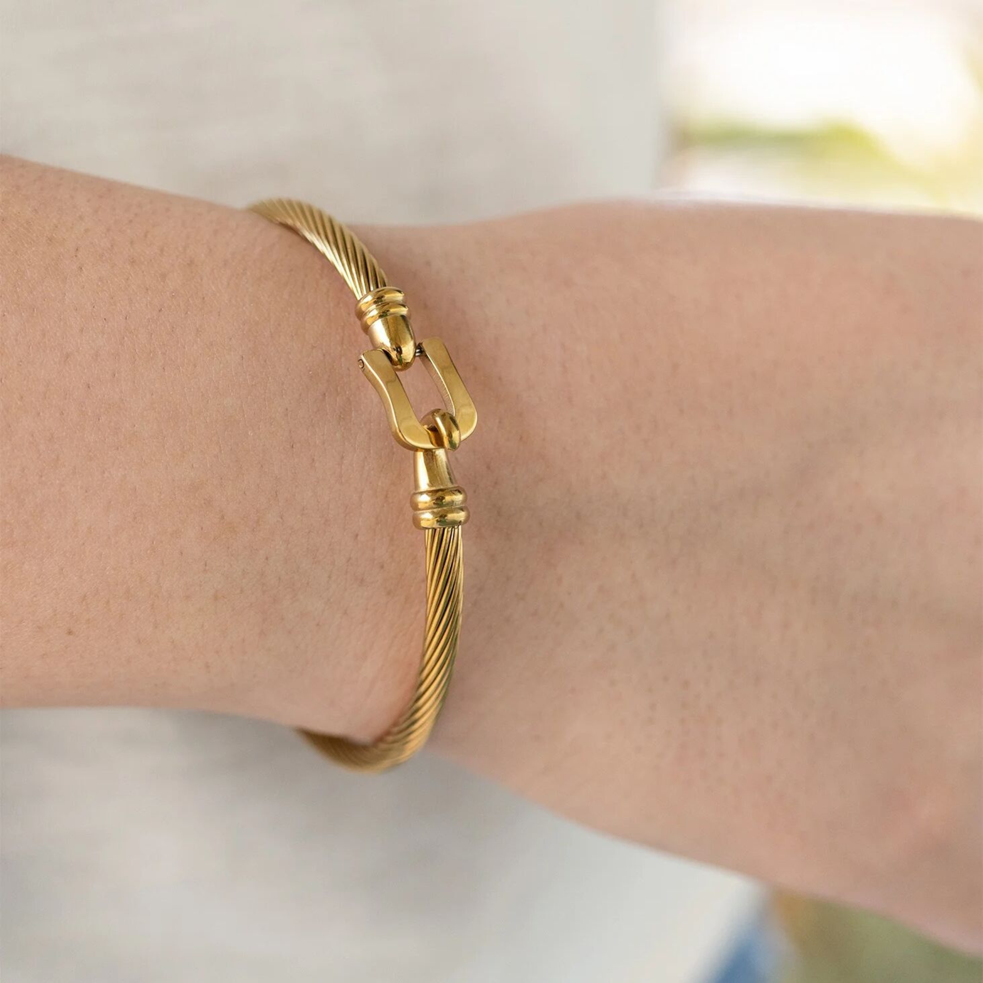 Gold twisted cable cuff bracelet by NEMOSN