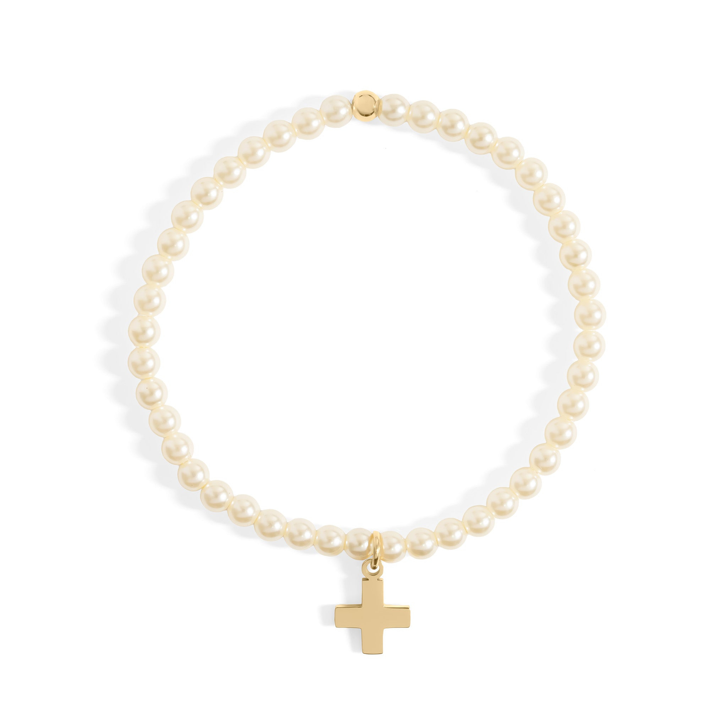 18K gold PVD stainless steel cross charm bracelet with pearl beads