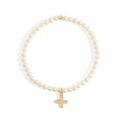18K gold PVD stainless steel cross charm bracelet with pearl beads