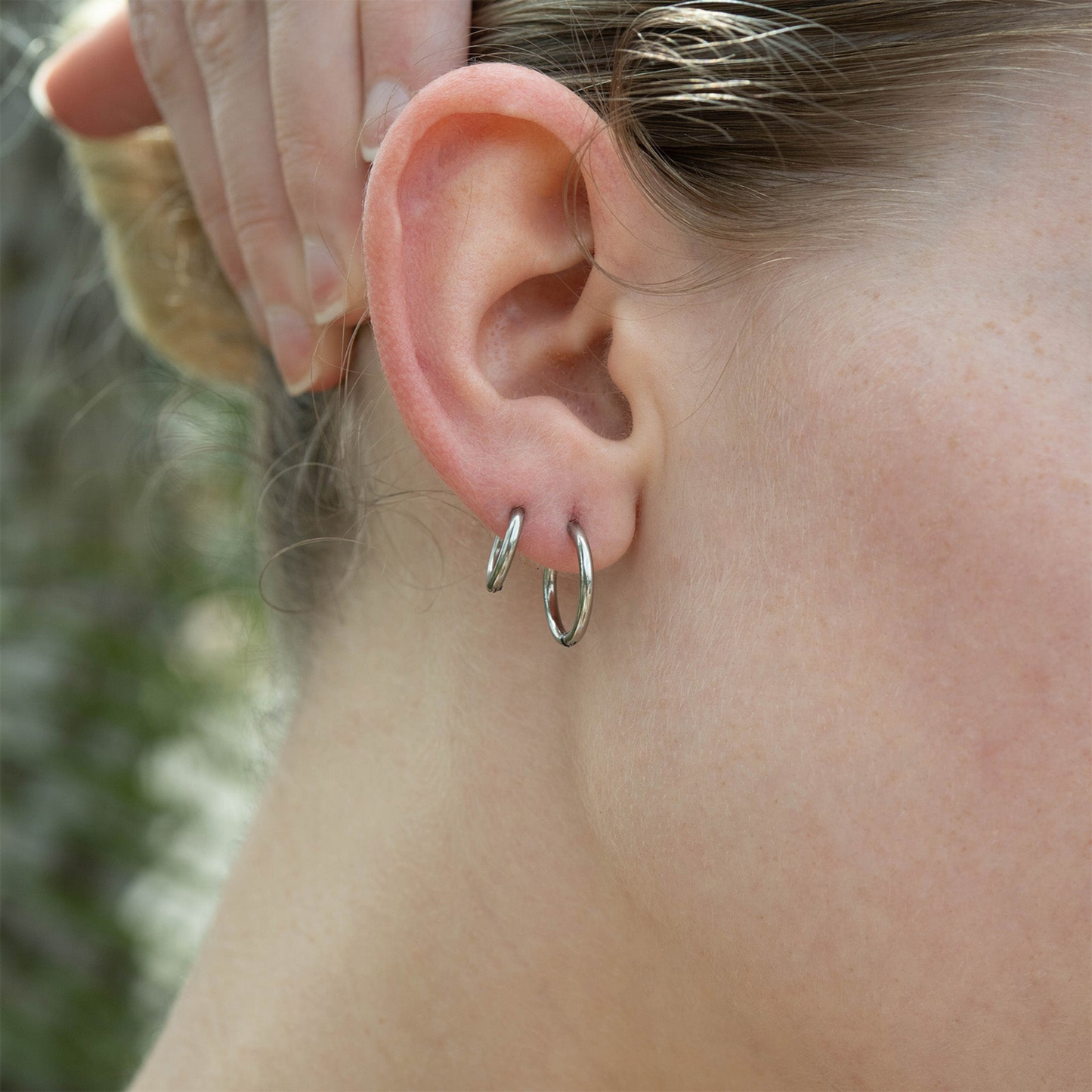 NEMOSN HaloCore Silver Huggie Earrings Worn Small Size