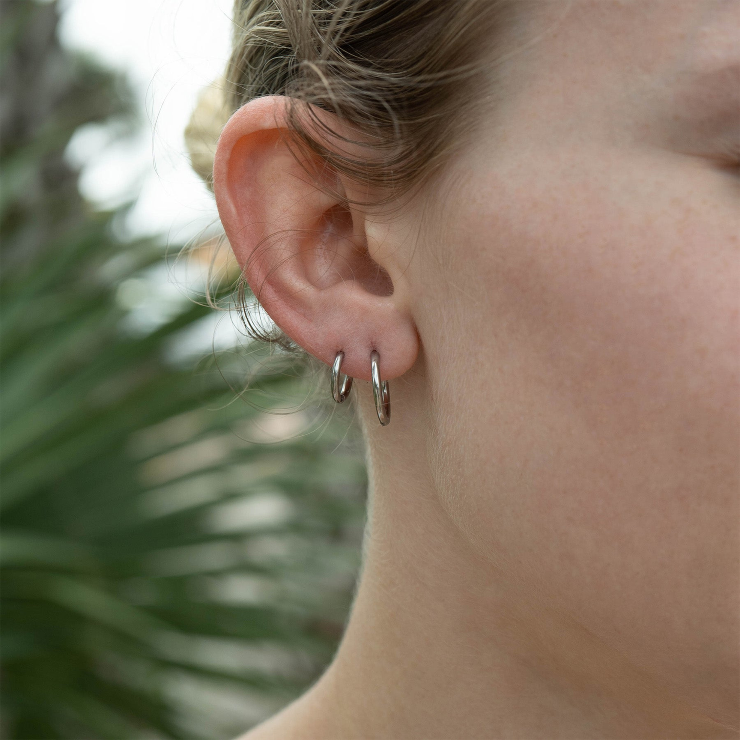 NEMOSN HaloCore Silver Hoop Earrings Worn Medium Size