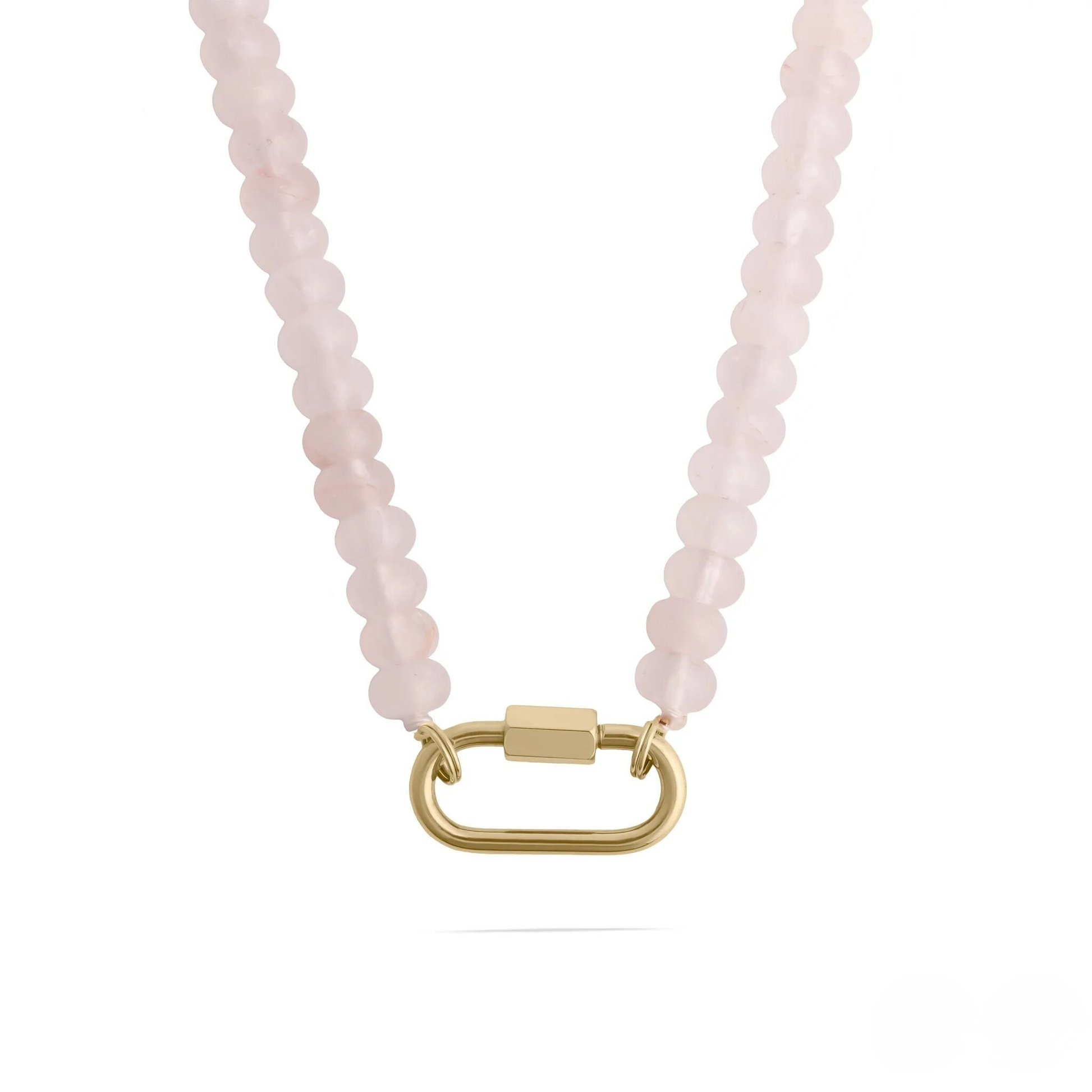 NEMOSN rose quartz beaded necklace with 18K gold PVD stainless steel carabiner clasp