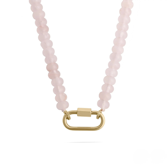 NEMOSN rose quartz beaded necklace with 18K gold PVD stainless steel carabiner clasp
