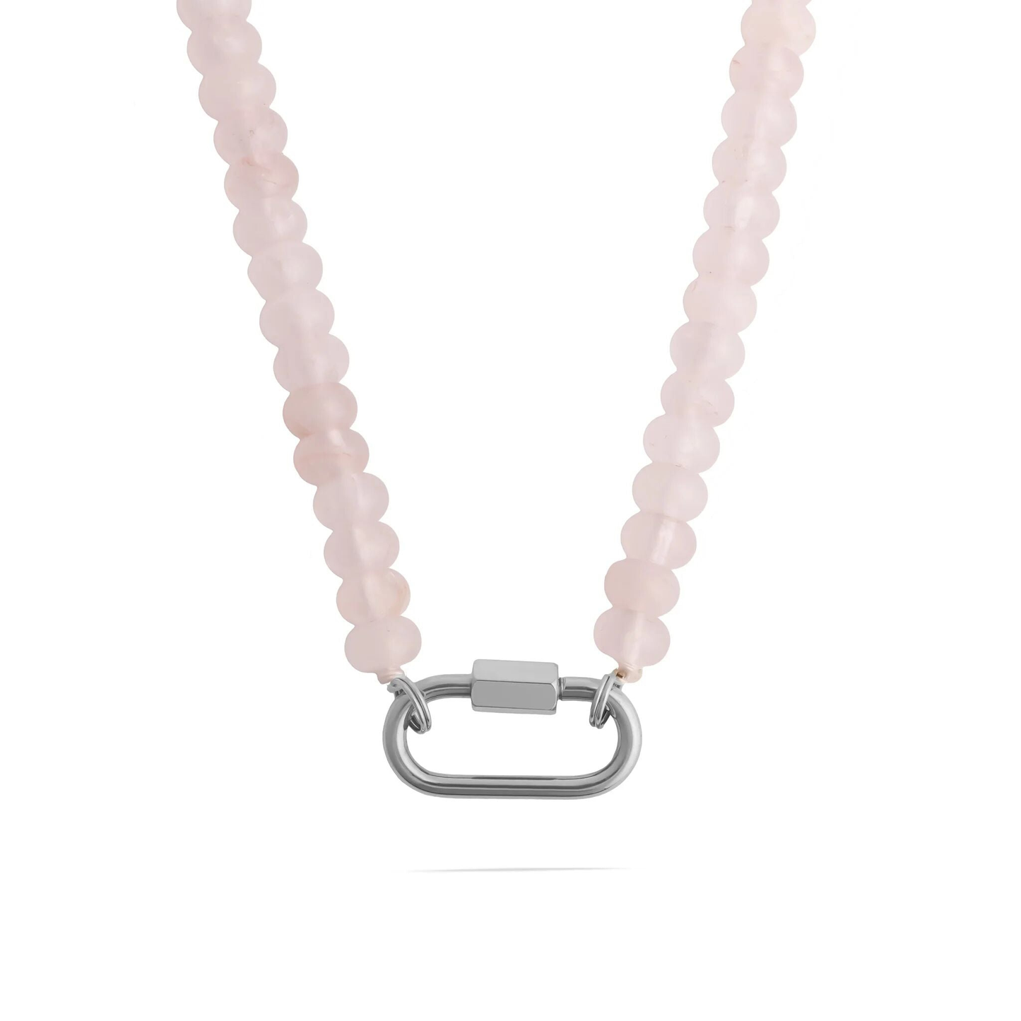 NEMOSN rose quartz beaded necklace with silver stainless steel carabiner clasp