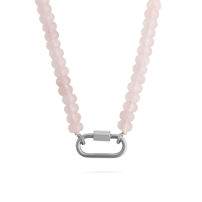NEMOSN rose quartz beaded necklace with silver stainless steel carabiner clasp
