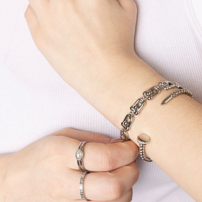 Silver nail head beaded open cuff bracelet in stainless steel by NEMOSN