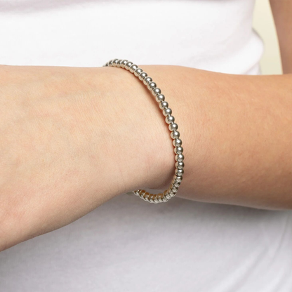 Silver nail head beaded open cuff bracelet in stainless steel by NEMOSN