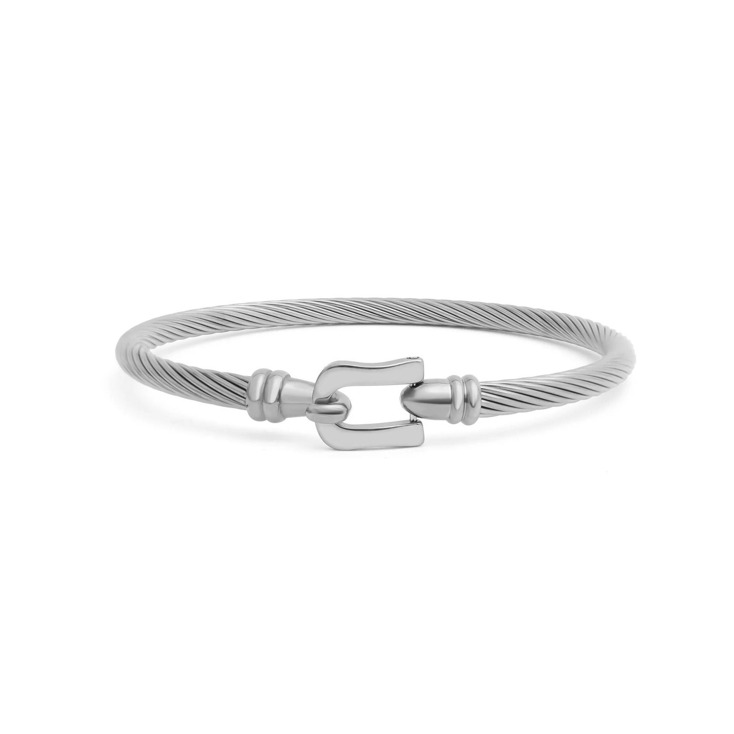 Silver stainless steel cable cuff bracelet minimalist design