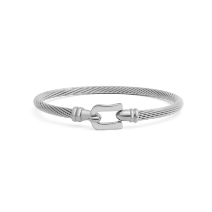 Silver stainless steel cable cuff bracelet minimalist design