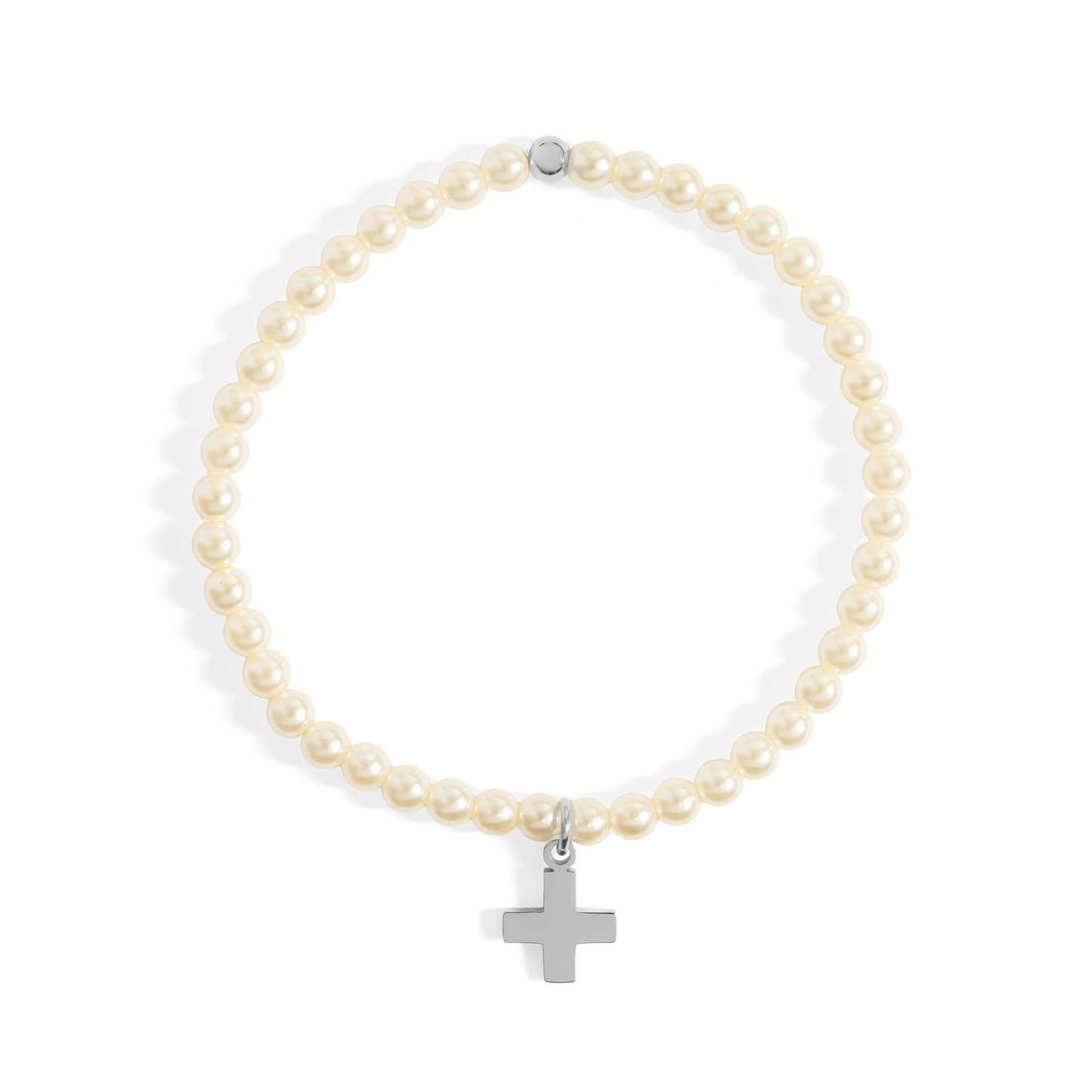 Silver cross pearl bracelet waterproof and hypoallergenic