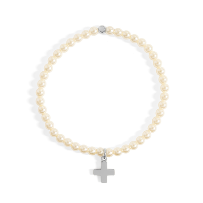 Silver cross pearl bracelet waterproof and hypoallergenic
