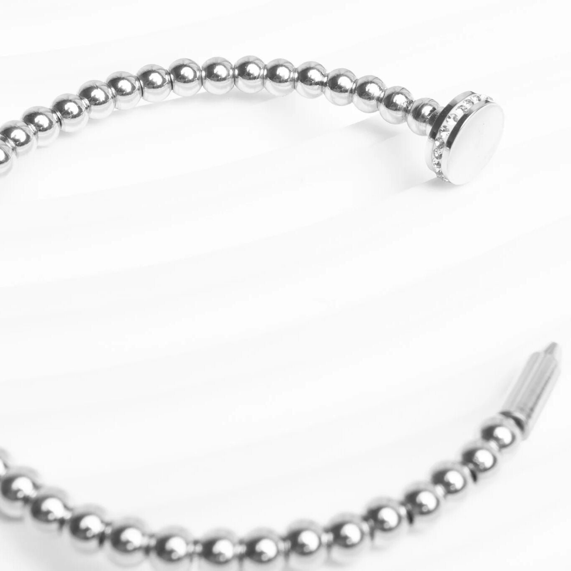 Silver nail head beaded open cuff bracelet in stainless steel by NEMOSN