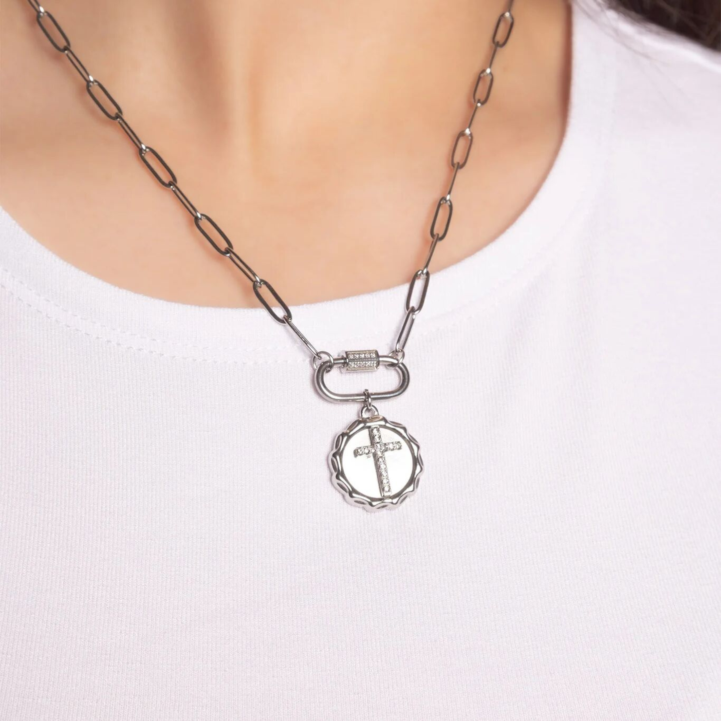 paperclip chain necklace with cross charm by NEMOSN