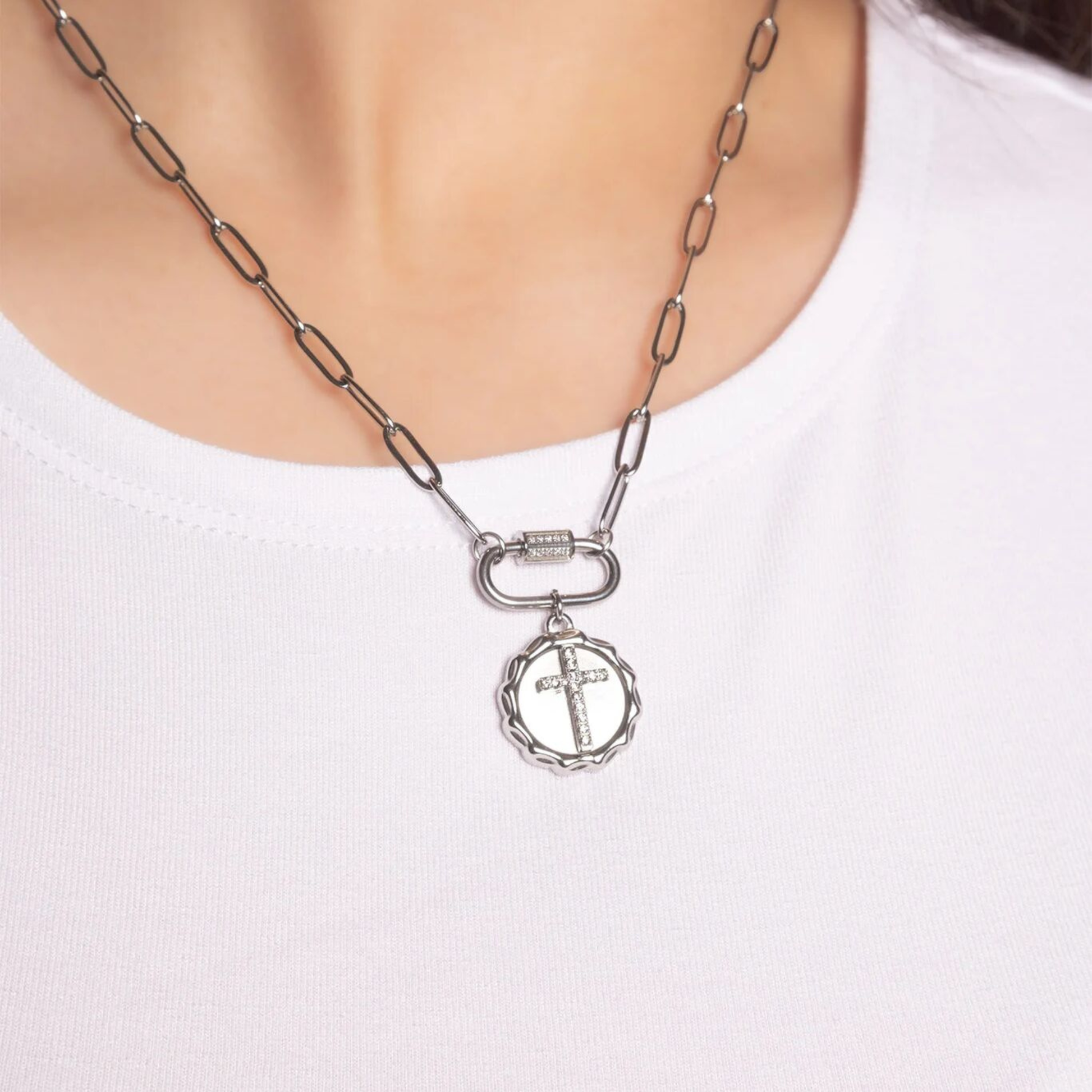 paperclip chain necklace with cross charm by NEMOSN
