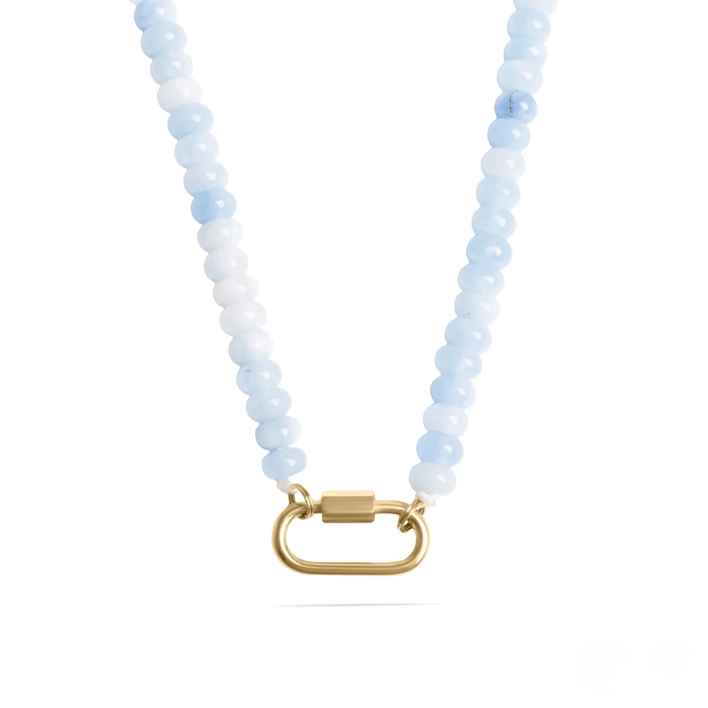 Blue beaded necklace with 18K gold PVD carabiner clasp by NEMOSN